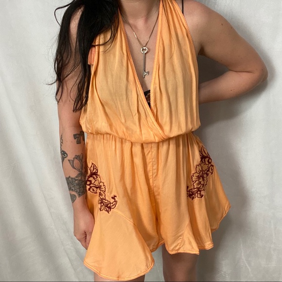 Free People Pants - FREE PEOPLE NWOT ORANGE EMBROIDERED ROMPER